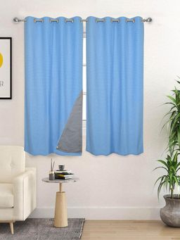 Saral Home - D Mond Cotton Woven 2 Window Curtain 100% Light Blocking - Blue