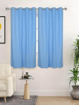Saral Home - D Mond Cotton Woven 2 Window Curtain 75% Light Blocking - Blue