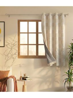 Saral Home - Check Cotton Woven Window Curtain 100% Light Blocking - Beige