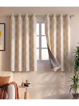 Saral Home - Check Cotton Woven 2 Window Curtain 100% Light Blocking - Beige