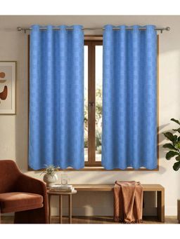Saral Home - Check Cotton Woven 2 Window Curtain 75% Light Blocking - Blue