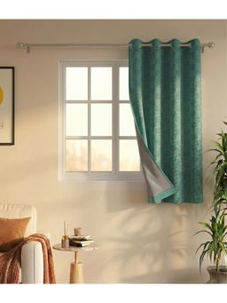 Saral Home - Check Cotton Woven Window Curtain 100% Light Blocking - Green