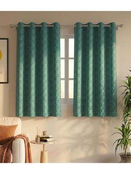Saral Home - Check Cotton Woven 2 Window Curtain 75% Light Blocking - Green
