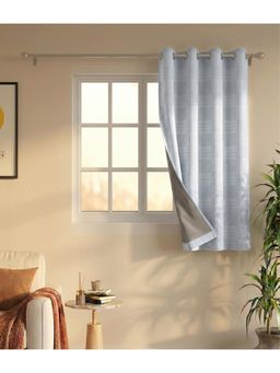 Saral Home - Check Cotton Woven Window Curtain 100% Light Blocking - Grey