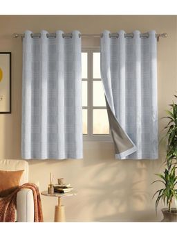 Saral Home - Check Cotton Woven 2 Window Curtain 100% Light Blocking - Grey