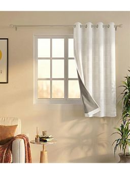Saral Home - Check Cotton Woven Window Curtain 100% Light Blocking - Ivory