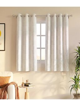 Saral Home - Check Cotton Woven 2 Window Curtain 75% Light Blocking - Ivory