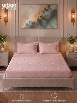 Urban Space - Cotton 300 TC King Bedsheet with 2 Pillow Covers - Neerja Pink