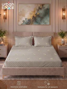 Urban Space - Cotton 300 TC King Bedsheet with 2 Pillow Covers - Neerja Brown