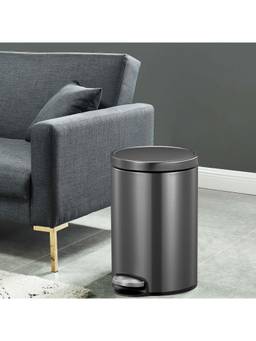 OBSESSIONS - Fingerprint Resistant Stainless Steel Step Dustbin with Liner, 12 Litres, Black Steel