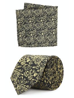 Peter England - Men Olive Floral Tie & Pocket Square