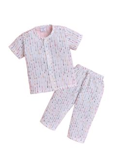 Polka Tots - Unisex White Cotton Half Sleeve Cupid Printed Night Suits