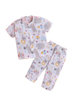 Polka Tots - Unisex White Cotton Half Sleeve Hello Baby Printed Night Suits