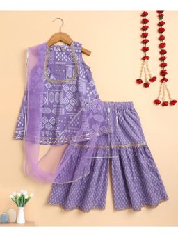 The Magic Wand - Purple Cambric Printed Kurta With Sharara And Dupatta