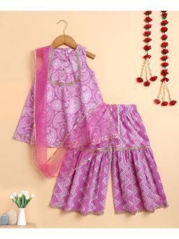 The Magic Wand - Lavender Cambric Printed Kurta With Sharara And Dupatta