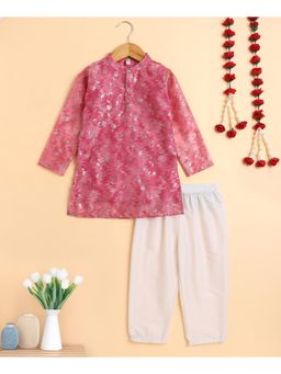 The Magic Wand - Pink Full Sleeves Foil Printed Kurta And Pyjama