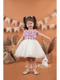 Titrit - Off-White And Pink Net Embellished Sleeveless Party Dress