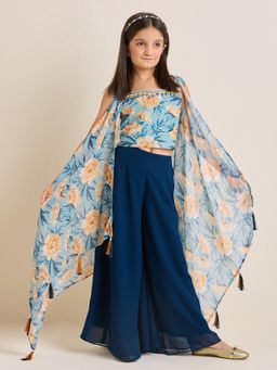 ZIP ZAP ZOOP - Girls Floral Blue Crop Top With Palazzo and Jacket