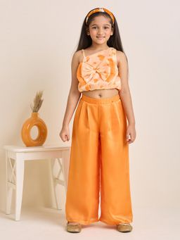 ZIP ZAP ZOOP - Girls Orange Asymmetric Neck Printed Crop Top And Pant