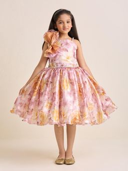 ZIP ZAP ZOOP - Girls Peach Floral Printed Organza Party Dress