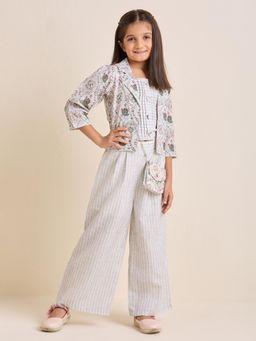 ZIP ZAP ZOOP - Girls Grey Printed Jacket With Crop And Pant With Matching Purse