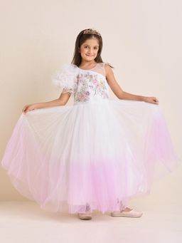 ZIP ZAP ZOOP - Girls White Puffed Round Neck Princess Gown