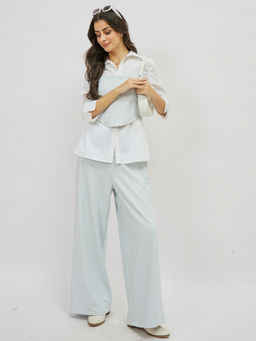 AAREIN - White Polyester Collar Neck Stripes Co-Ord Set