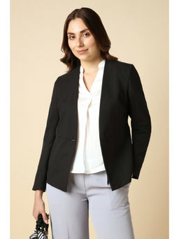 Allen Solly - Black Polyester Shawl Lapel Solid Blazer