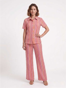 Dodo & Moa - Multi-Color Polyester Collar Neck Self Design Co-Ord Set