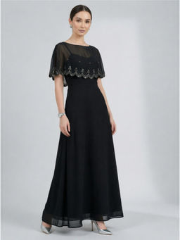 MISH - Black Maxi Dress With Embroidered Cape Detail Sleeve