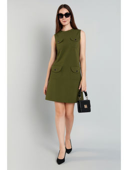 MISH - Olive Colour Pocket Detail Sleeveless Mini Dress