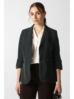 Van Heusen - Black Polyester Blend Notched Lapel Solid Blazer