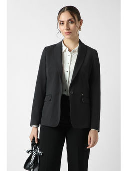 Van Heusen - Black Polyester Blend Notched Lapel Solid Blazer