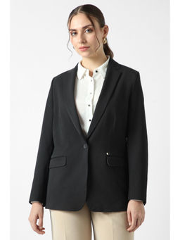 Van Heusen - Black Polyester Blend Notched Lapel Solid Blazer