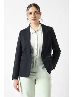 Van Heusen - Black Cotton Blend Notched Lapel Solid Blazer