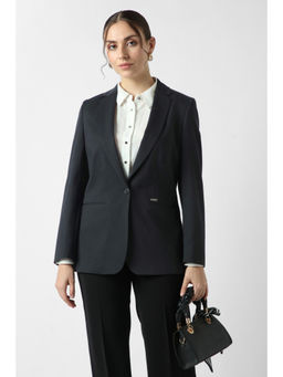 Van Heusen - Black Cotton Blend Notched Lapel Solid Blazer
