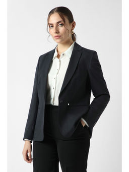 Van Heusen - Black Cotton Blend Notched Lapel Solid Blazer