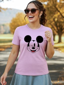 Bewakoof - Official Disney Women's Purple Mickey Wink Graphic Printed T-shirt