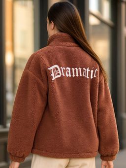 Bewakoof - Women's Brown Dramatic Typography Super Loose Fit Jacket