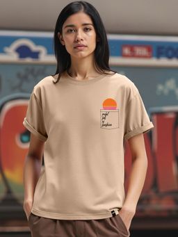 Bewakoof - Women Brown Pocket Shine Graphic Printed Boyfriend T-Shirt