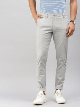 Classic Polo - Men'S Light Grey Slim Fit Solid Casual Trouser