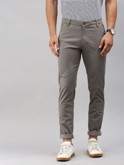 Classic Polo - Men'S Dark Grey Slim Fit Checked Casual Trouser