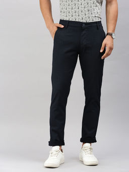 Classic Polo - Men'S Navy Blue Slim Fit Checked Casual Trouser