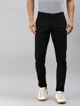 Classic Polo - Men'S Black Slim Fit Checked Casual Trouser