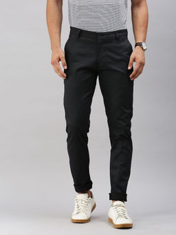 Classic Polo - Men'S Black Slim Fit Solid Casual Trouser