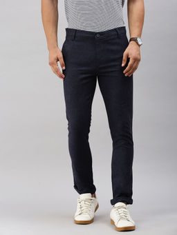 Classic Polo - Men'S Navy Blue Slim Fit Solid Casual Trouser