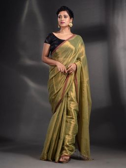 Arhi - Green Tissue Handwoven Soft Saree with Unstitched Blouse