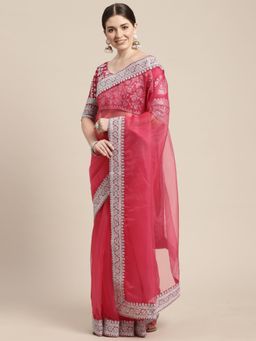 VAIRAGEE - Cherry Sequinned Organza Celebrity Saree with Unstitched Blouse