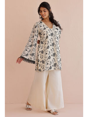 Ivory Embroidered Kurta And Embroidered Palazzo With Dupatta