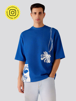Buy Muvazo Blossom Floral Printed Oversized Unisex T-Shirt Blue Online